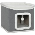 2 Level Indoor Cat House with Top Bed and Hanging Toys Ideal for Multiple Kittens Grey AOSOM