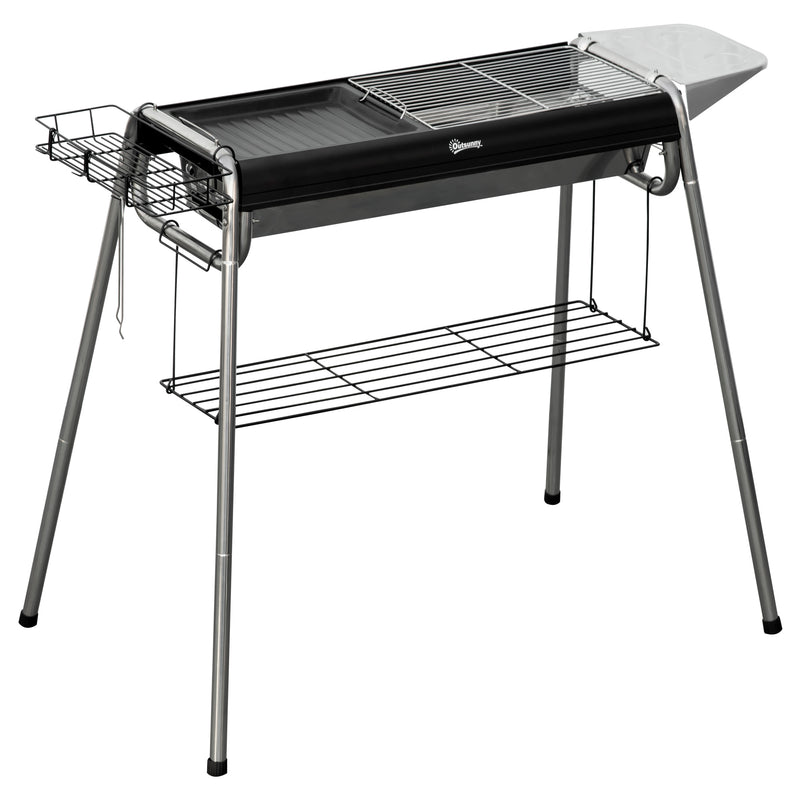 Black Charcoal BBQ Grill with Adjustable Vents and Wheels for Outdoor Cooking by Outsunny