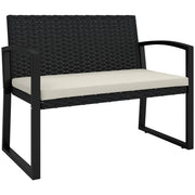 Two Seater Rattan Garden Bench with Cushions in Beige and Black by Outsunny