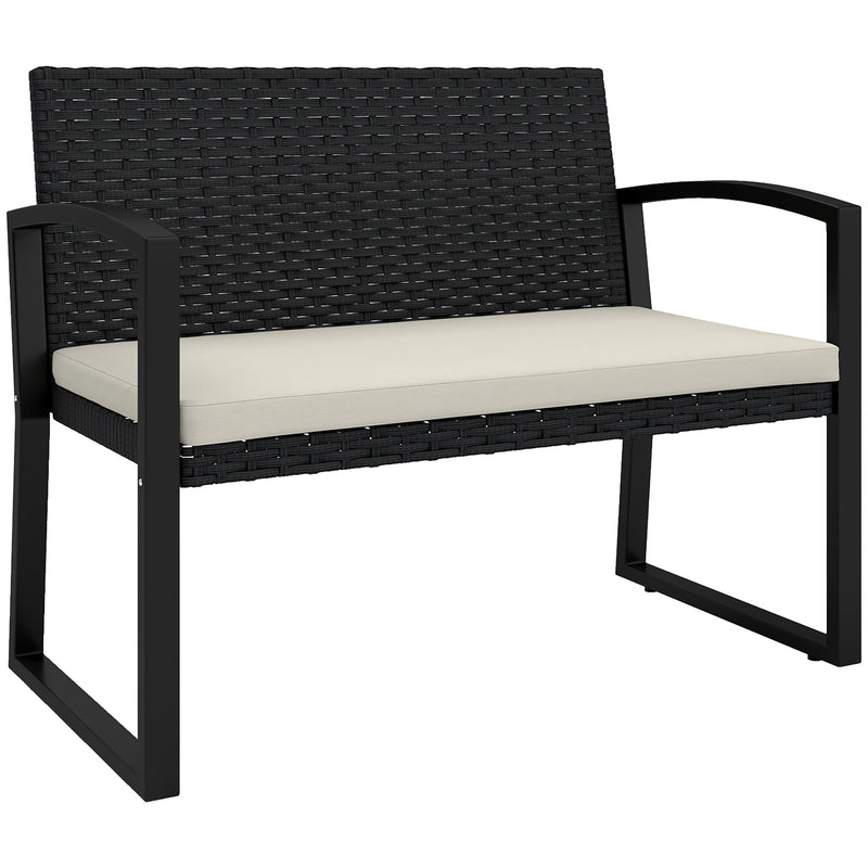 Two Seater Rattan Garden Bench with Cushions in Beige and Black by Outsunny