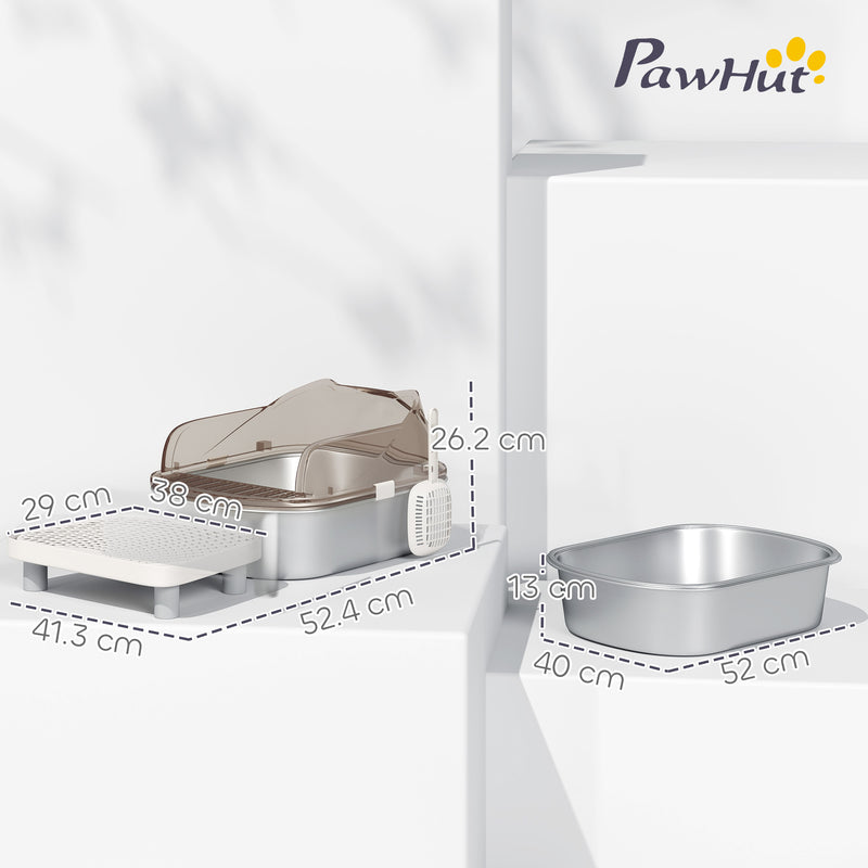 Stainless Steel Cat Litter Box with High Sides Scoop Pedal and Easy Clean Design by Outsunny