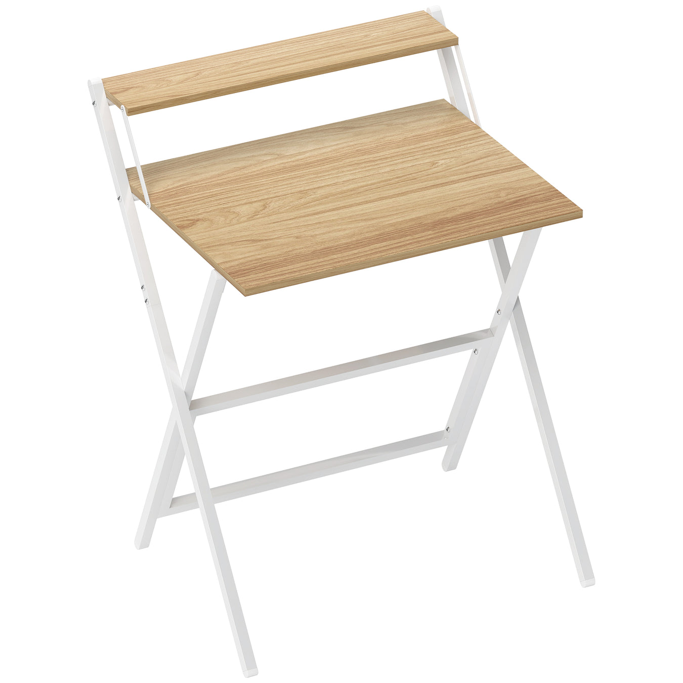 Natural Wood Folding Computer Desk with Monitor Shelf 70 cm Space Saving Design by Homcom