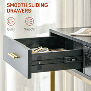 Dressing Table Set With Drawer Storage and Padded Stool for Bedroom Use Black