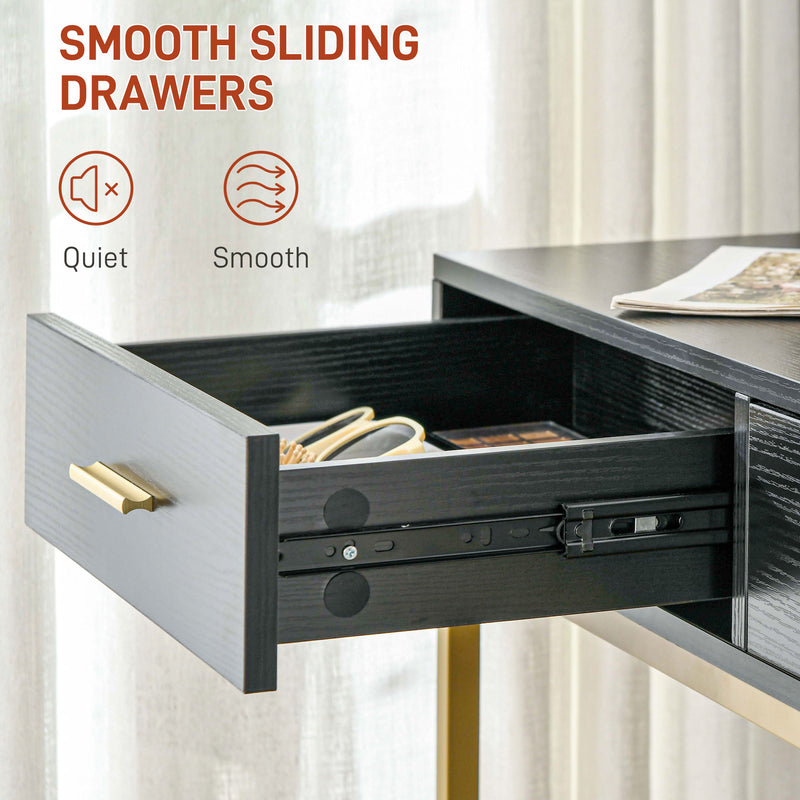 Dressing Table Set With Drawer Storage and Padded Stool for Bedroom Use Black