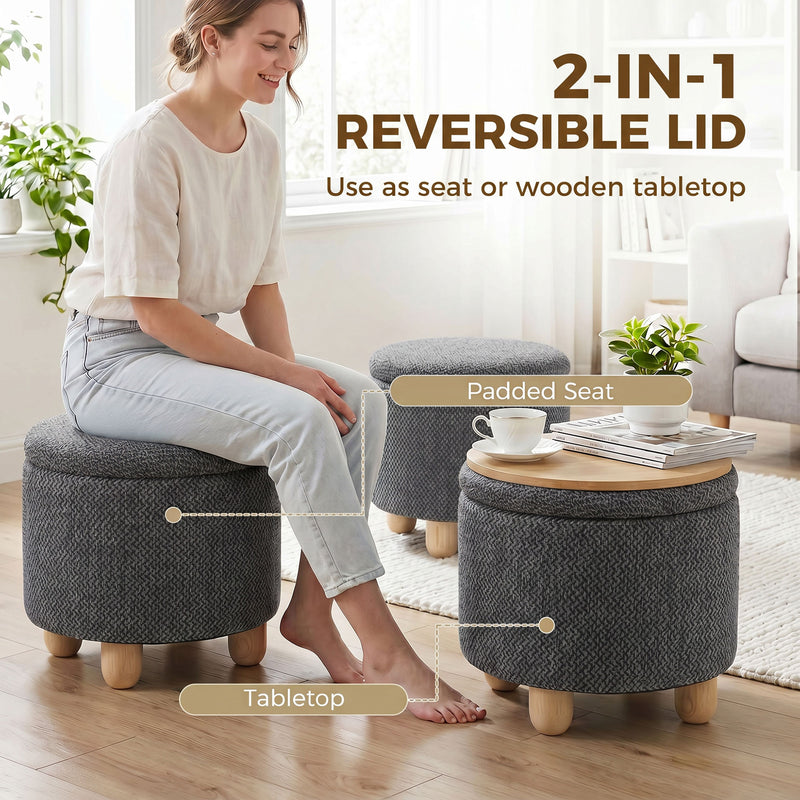 Storage Ottoman with Reversible Lid for Blankets and Remotes Compact Footrest