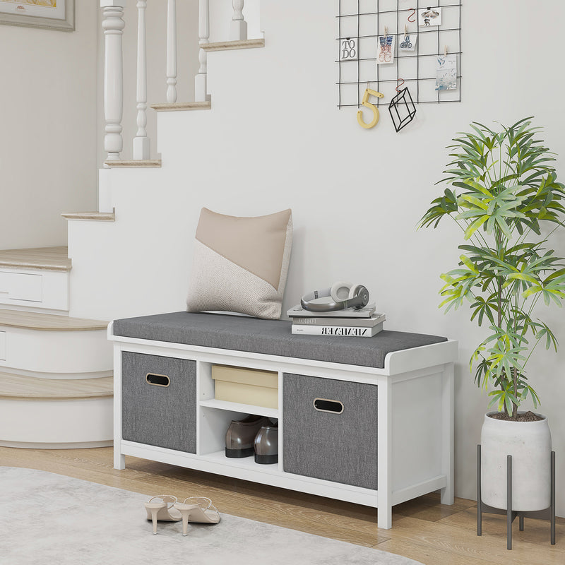 Cushioned Shoe Storage Bench with Hidden Compartment Ideal for Hallways White Grey