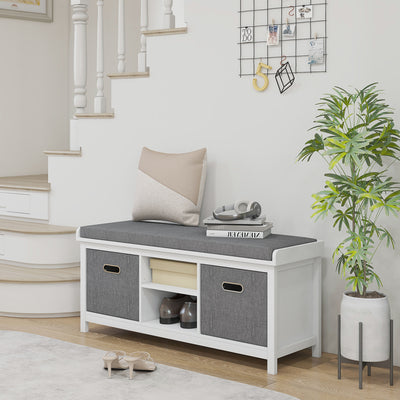 Cushioned Shoe Storage Bench with Hidden Compartment Ideal for Hallways White Grey