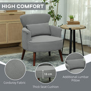 Light Grey Corduroy Retro Accent Chair with Wooden Legs by HOMCOM
