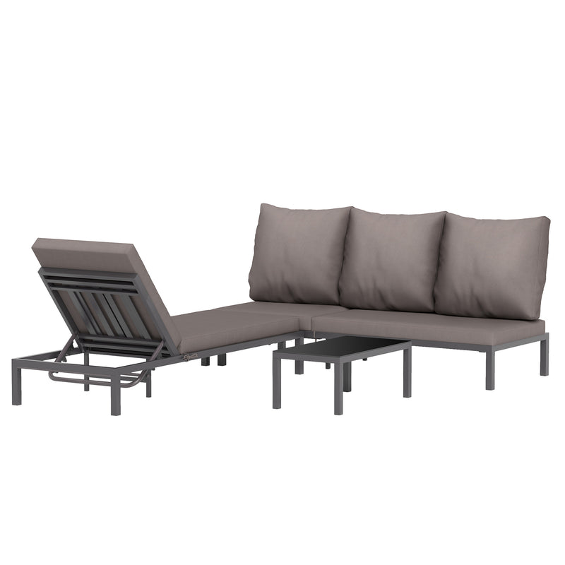Three Piece Aluminium Garden Lounger Set With Reclining Backs For Outdoor Relaxation