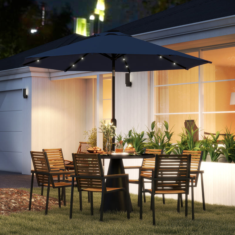 Blue 2.7m Garden Parasol with 24 LED Lights UV Protection Outdoor Shade by Outsunny