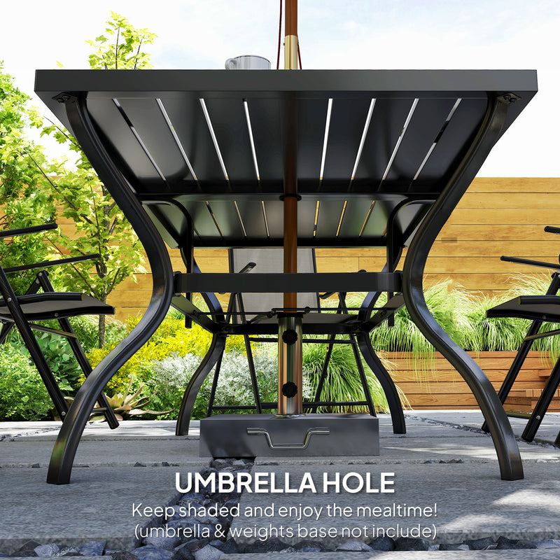 Khaki 7 Seater Steel Outdoor Dining Set With Parasol Hole by Outsunny