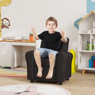 Black Kids Recliner Chair with Adjustable Backrest Footrest and PU Leather by Homcom