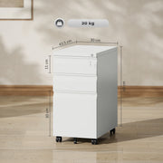 White 3 Drawer Steel Filing Cabinet with Lock and Wheels by Vinsetto