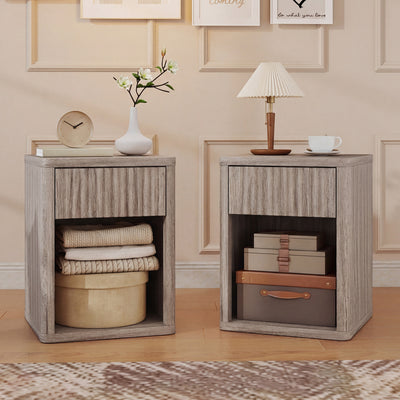 Bedside Tables Set of 2 with Drawer and Shelf for Organised Bedroom Storage Grey AOSOM