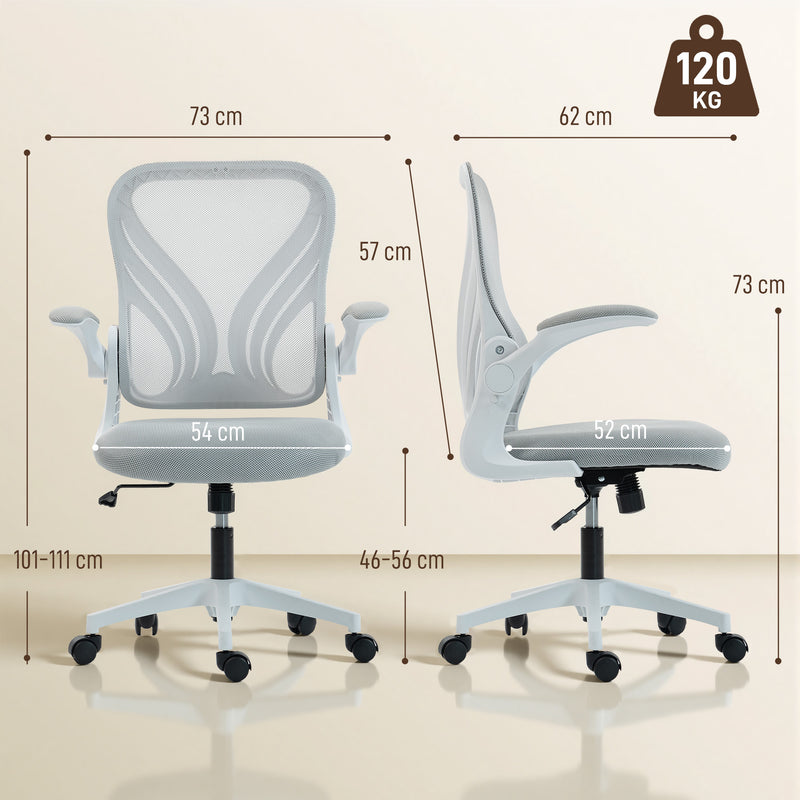 Ergonomic Mesh Office Chair with Foldable Backrest for Home or Office Use Light Grey AOSOM