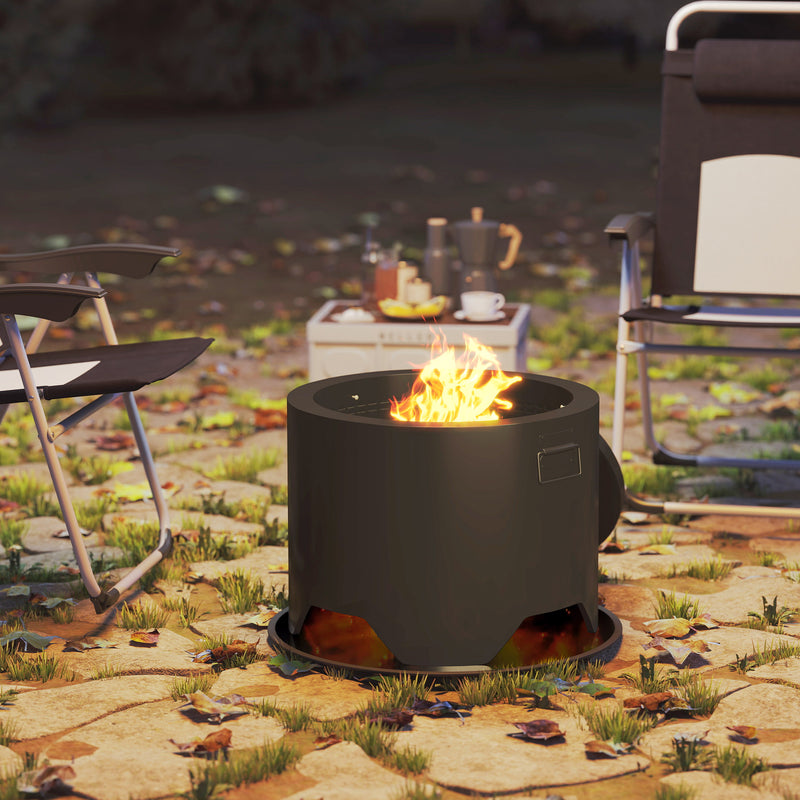 Black Outdoor Round Fire Pit with Poker and Mesh Lid for Garden Heating by Outsunny