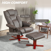 Faux Leather Recliner Armchair with Matching Footstool for Home Comfort Brown