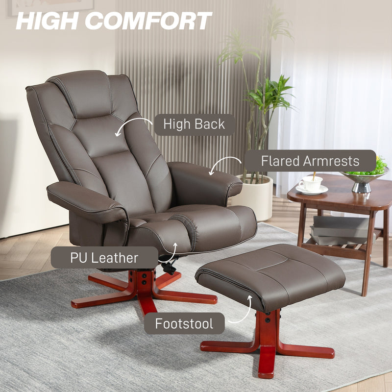 Faux Leather Recliner Armchair with Matching Footstool for Home Comfort Brown