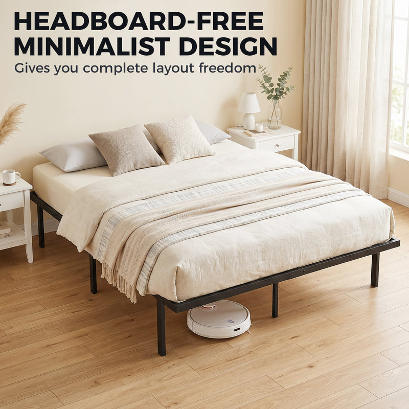 Black King Size Metal Bed Frame with Quiet Support and Underbed Storage