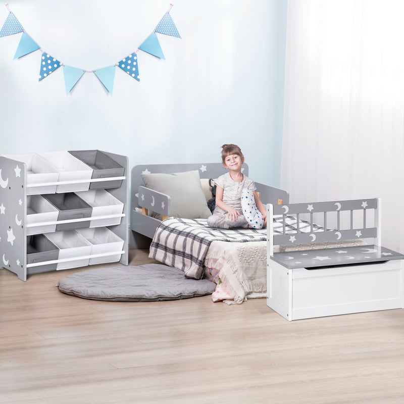 3 Piece Kids Bedroom Furniture Set with Bed Toy Box and Storage Baskets Grey AOSOM