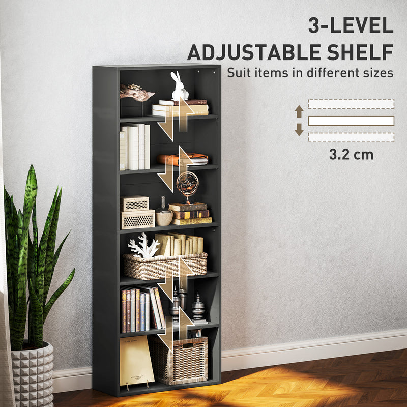 Black 6 Shelf Wooden Bookcase Freestanding Storage Unit For Home Or Office by Homcom