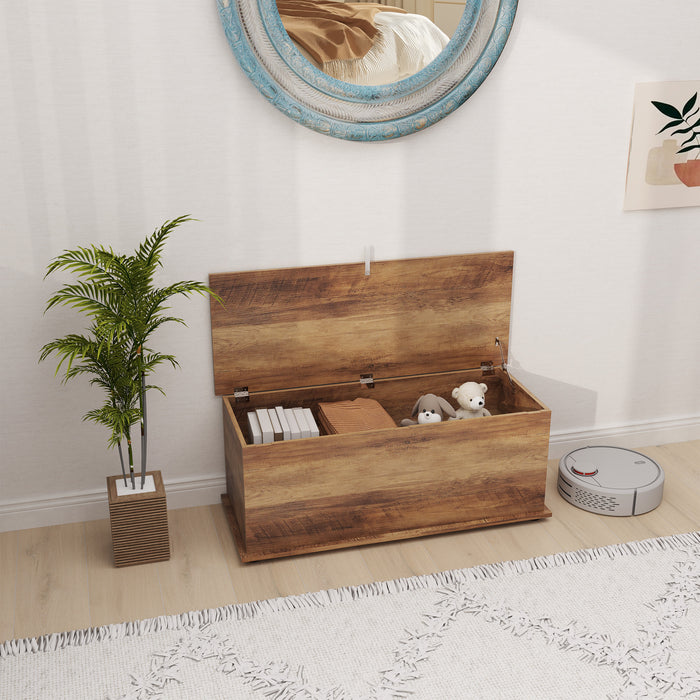 Grey 113L Storage Chest with Flip-Top Lid and Safety Hinges for Living Room or Hallway by HOMCOM