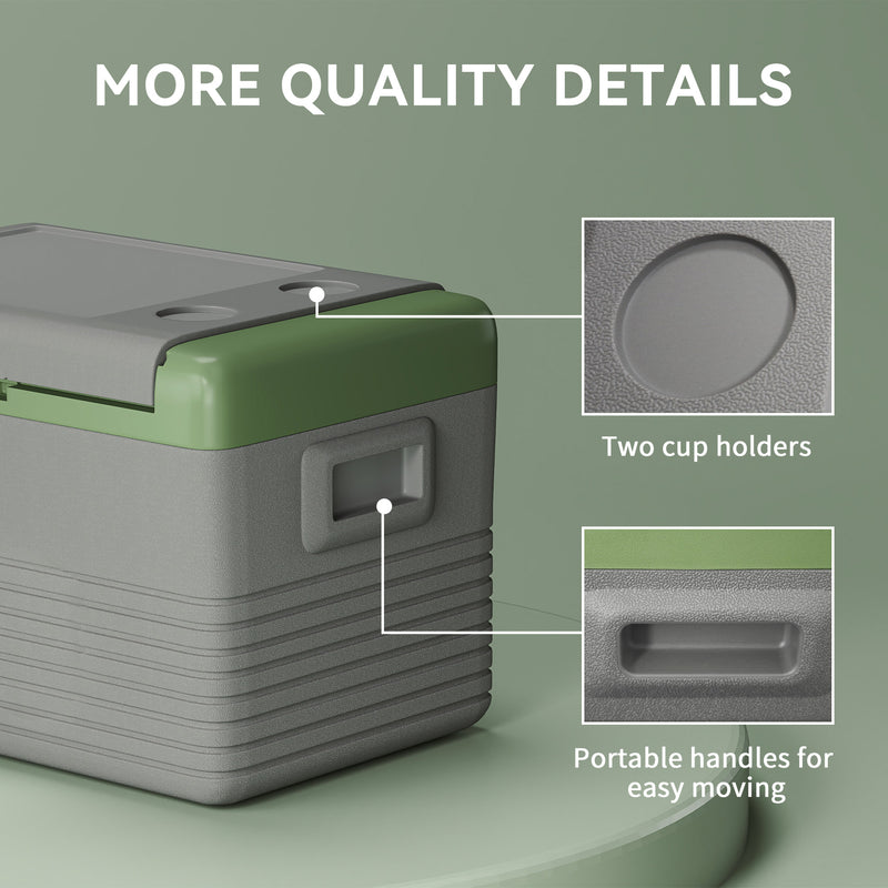 30L Portable Car Fridge in Light Green and Grey Ideal for Travel and Camping by Outsunny AOSOM