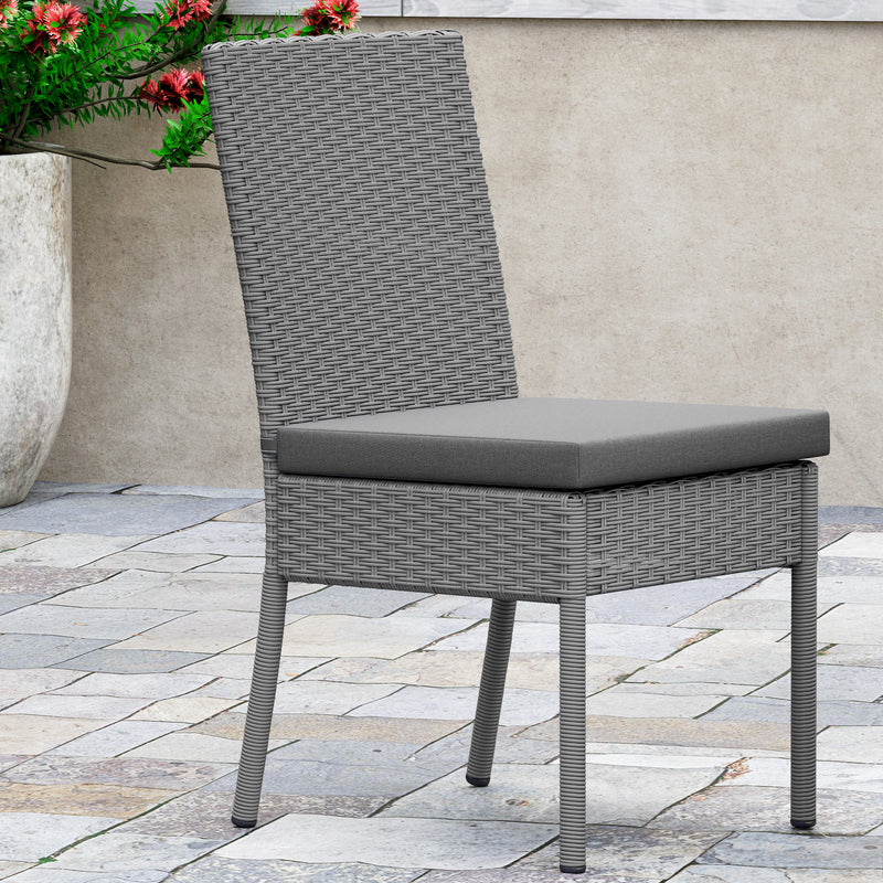 Set of Four Dark Grey Armless Rattan Garden Chairs With Cushions Weather Resistant by Outsunny