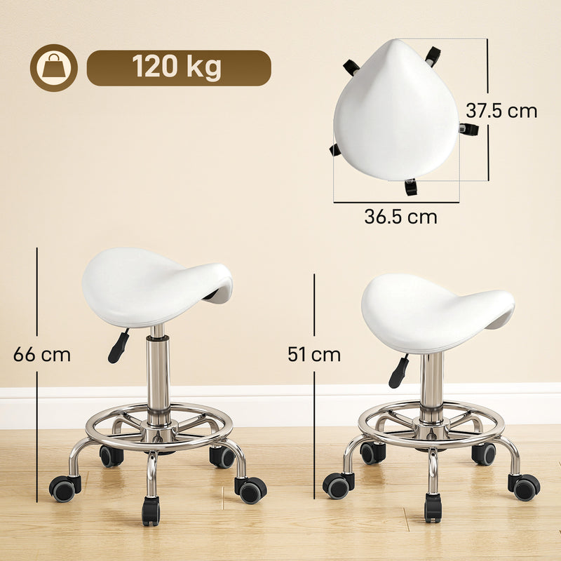 Saddle Stool with Ergonomic Posture Support and Adjustable Height for Home or Office White AOSOM