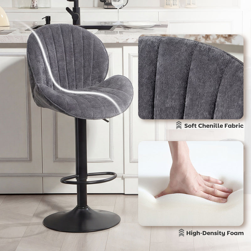 Adjustable Swivel Bar Stools with Curved Backrest for Kitchen Counters Grey and Black AOSOM