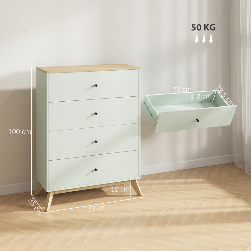 4 Drawer Bedroom Chest for Organised Clothes Storage with Easy Clean Surface Light Green Oak