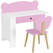 Kids Desk and Chair Set with Storage Drawer for Study and Play Pink White AOSOM