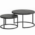 Nesting Coffee Table Set of 2 Space Saving Tables for Living Room Black Wood Grain AOSOM