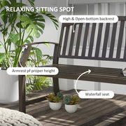 Brown Two Seater Metal Garden Bench with Slatted Design for Patio or Outdoor Use