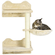 Wall Mounted Cat Tree with Scratching Post for Indoor Cats 4 Piece Space Saving Set Beige