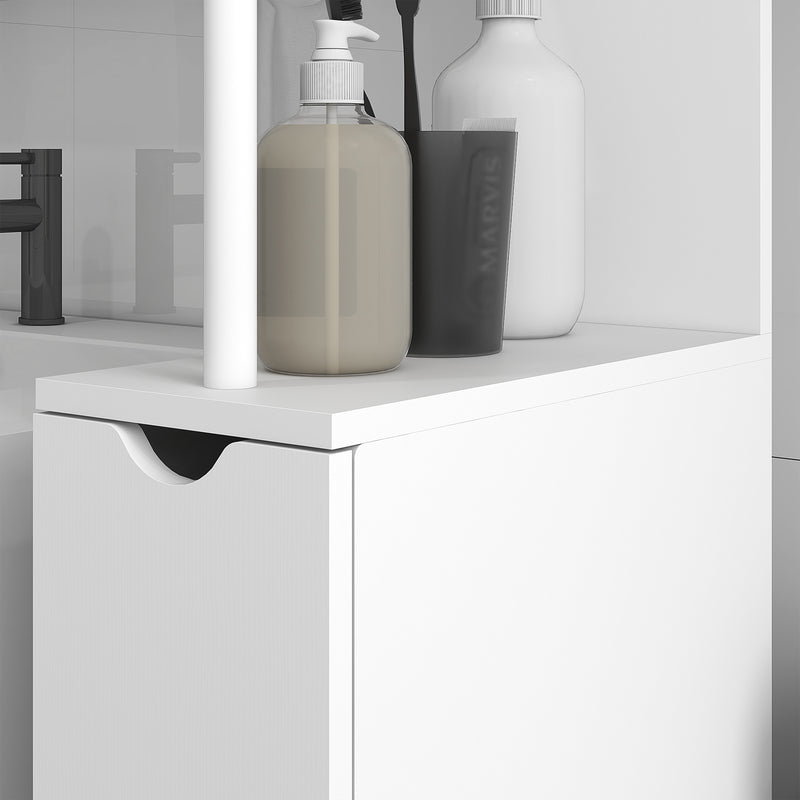 Tall Slim Bathroom Storage Cabinet with Drawers and Shelves Ideal for Small Spaces White
