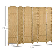 6 Panel Folding Room Divider Freestanding Privacy Screen for Living Room Bedroom Office Natural by HOMCOM