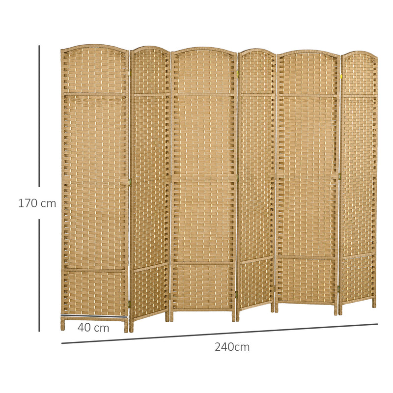 6 Panel Folding Room Divider Freestanding Privacy Screen for Living Room Bedroom Office Natural by HOMCOM