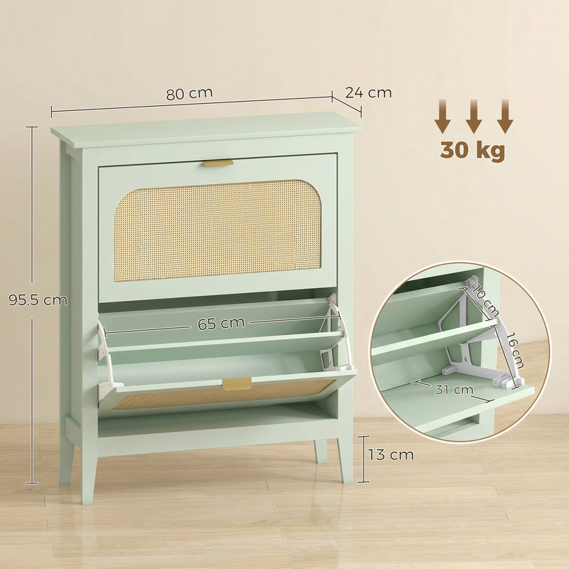 Shoe Storage Cabinet for Narrow Hallways with Flip Drawers and Adjustable Shelves Light Green
