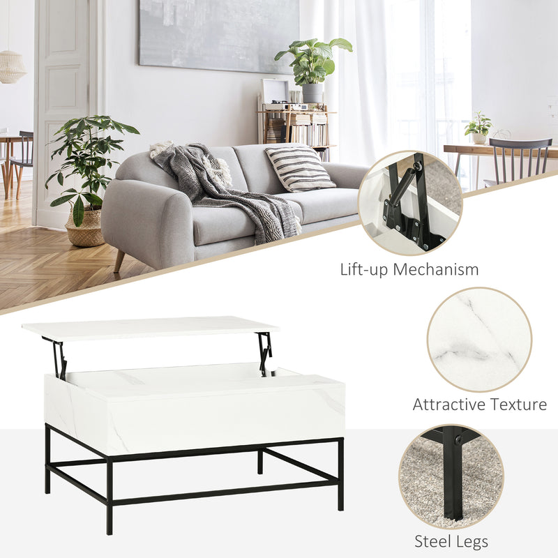 Lift Top Coffee Table with Hidden Storage Compartment for Living Room Organisation White