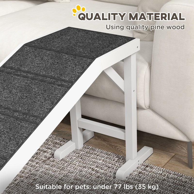 Pet Ramp for Dogs with Non Slip Carpet and Top Platform Ideal for Cars and Beds White and Grey AOSOM