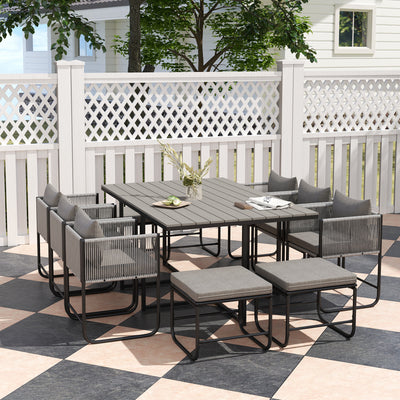 10 Seater Rattan Cube Patio Dining Set With Cushions Grey by Outsunny