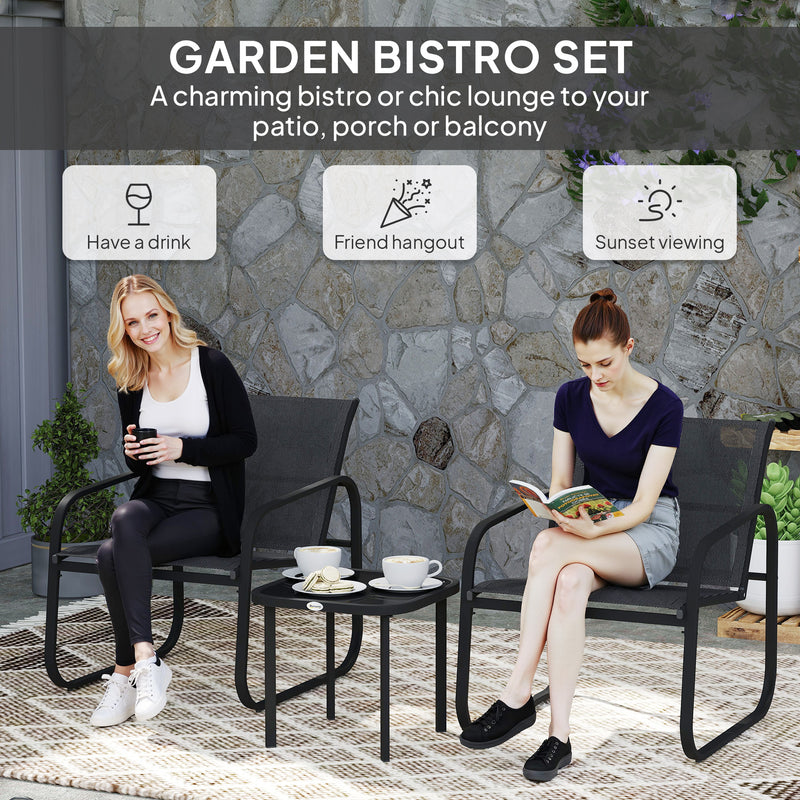 Three Piece Garden Seating Set Black Weather Resistant Patio Furniture by Outsunny
