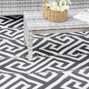 Large Reversible Outdoor Rug for Camping Garden or Picnic Lightweight Plastic Mat Black White  182L x 274W
