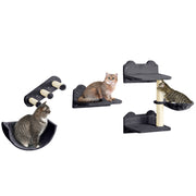 Wall Mounted Cat Shelves Set with Hammock Scratching Post and Nest for Climbing Fun Dark Grey