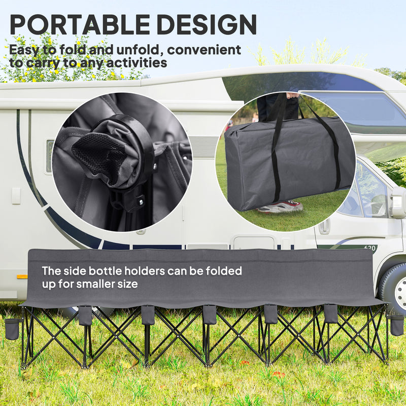Folding 6 Seater Outdoor Bench for Instant Group Seating with Carry Case Charcoal Grey
