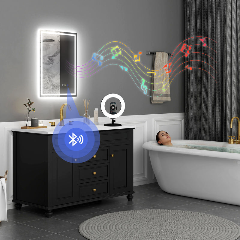 Silver LED Bathroom Mirror 50 x 70 cm with Bluetooth Clock and Anti Fog Feature
