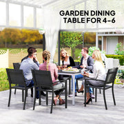 Black Patio Dining Table for 4 to 6 with Slatted Top and Aluminium Frame by Outsunny