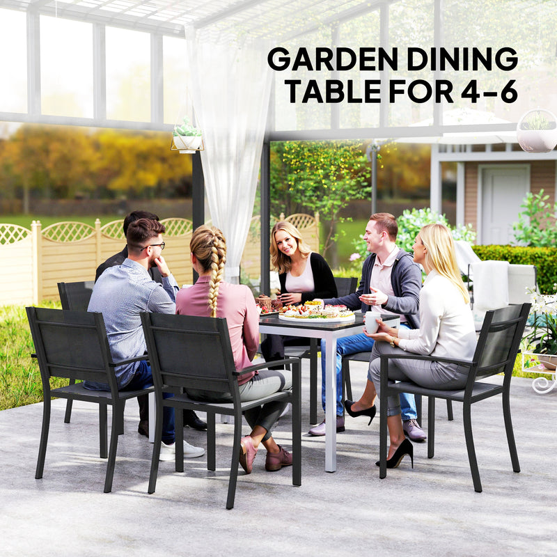Black Patio Dining Table for 4 to 6 with Slatted Top and Aluminium Frame by Outsunny