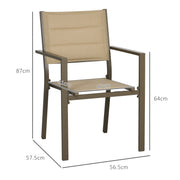 Set of 2 Khaki Aluminium Stacking Garden Chairs Lightweight and Space Saving Design